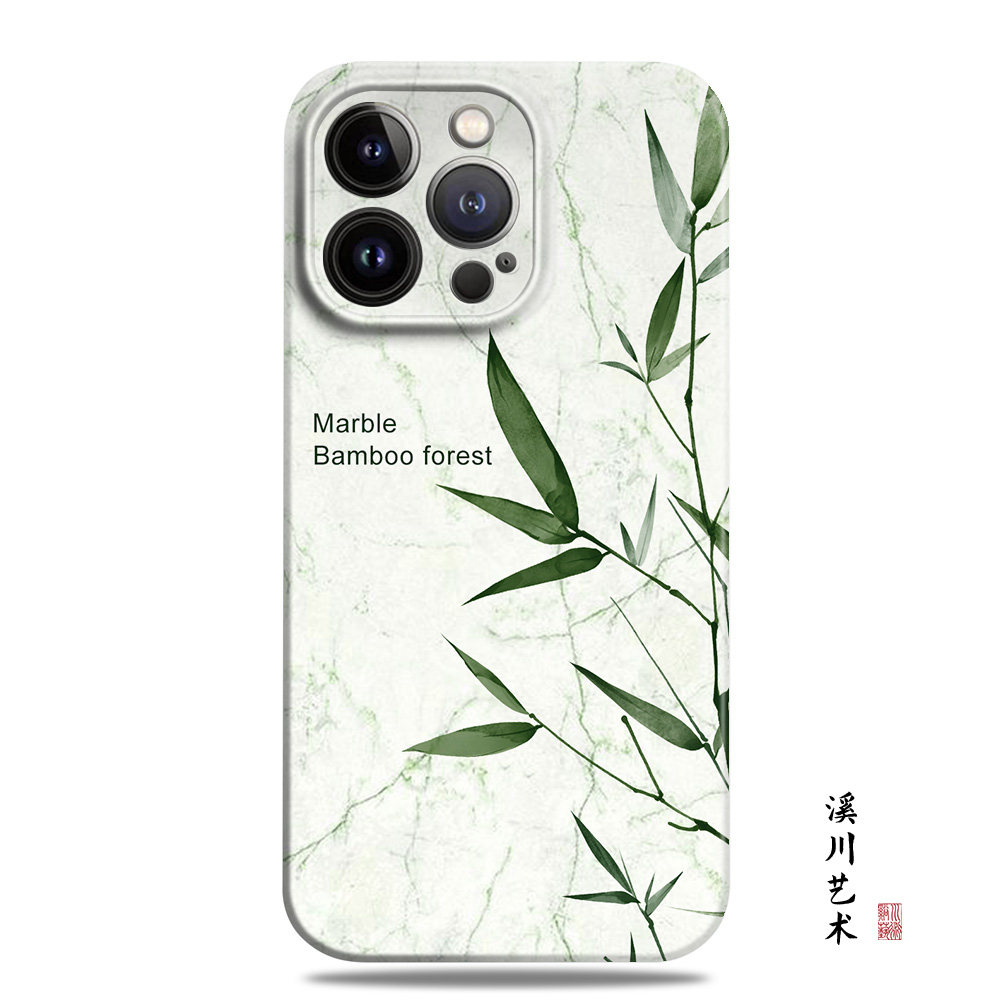 国潮新中式大理石竹叶手机壳