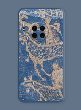 曼德拉山岩画适用华为mate40/30pro/20荣耀X10/9x蓝色手机壳硅胶