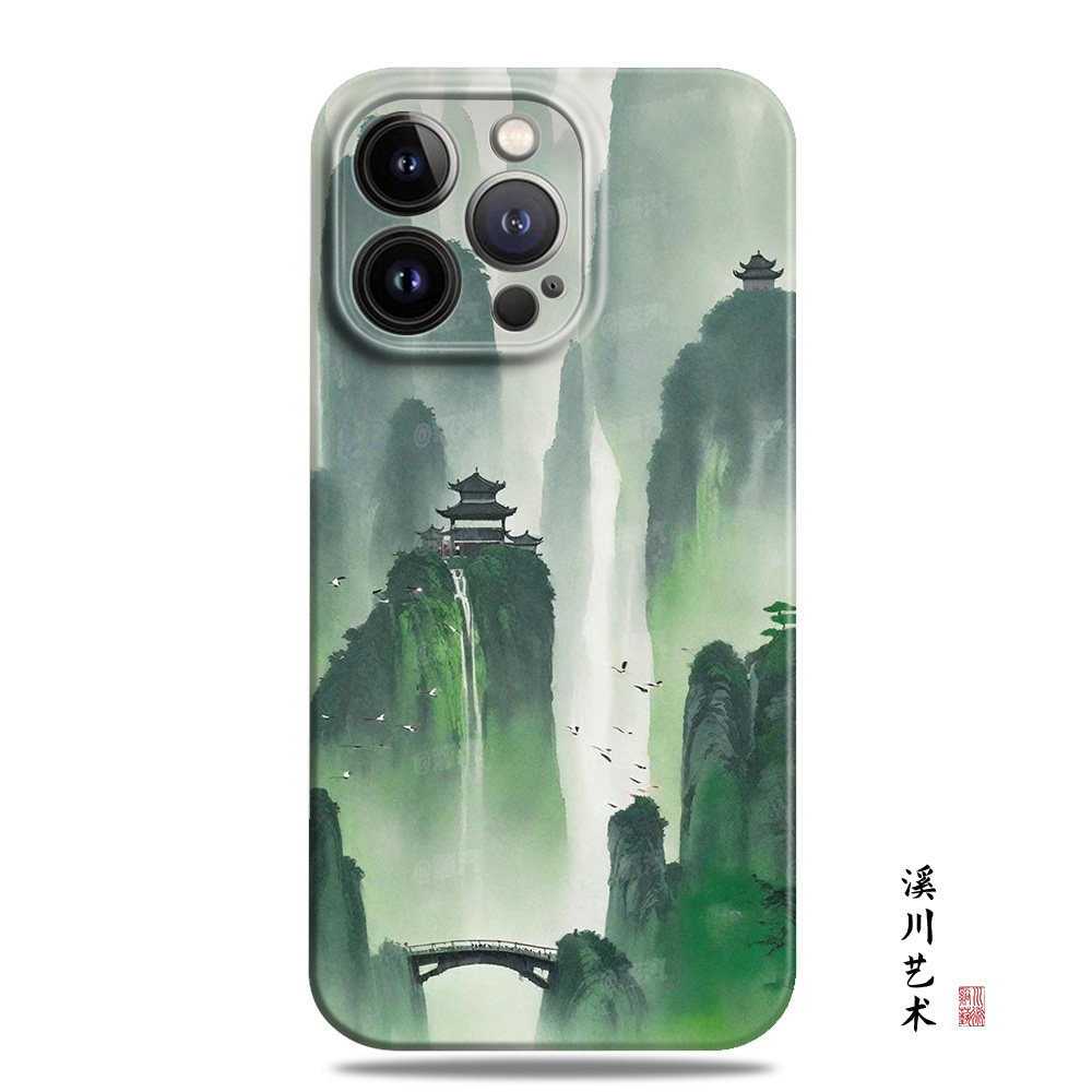 高山流水人家古风水墨画手机壳潮