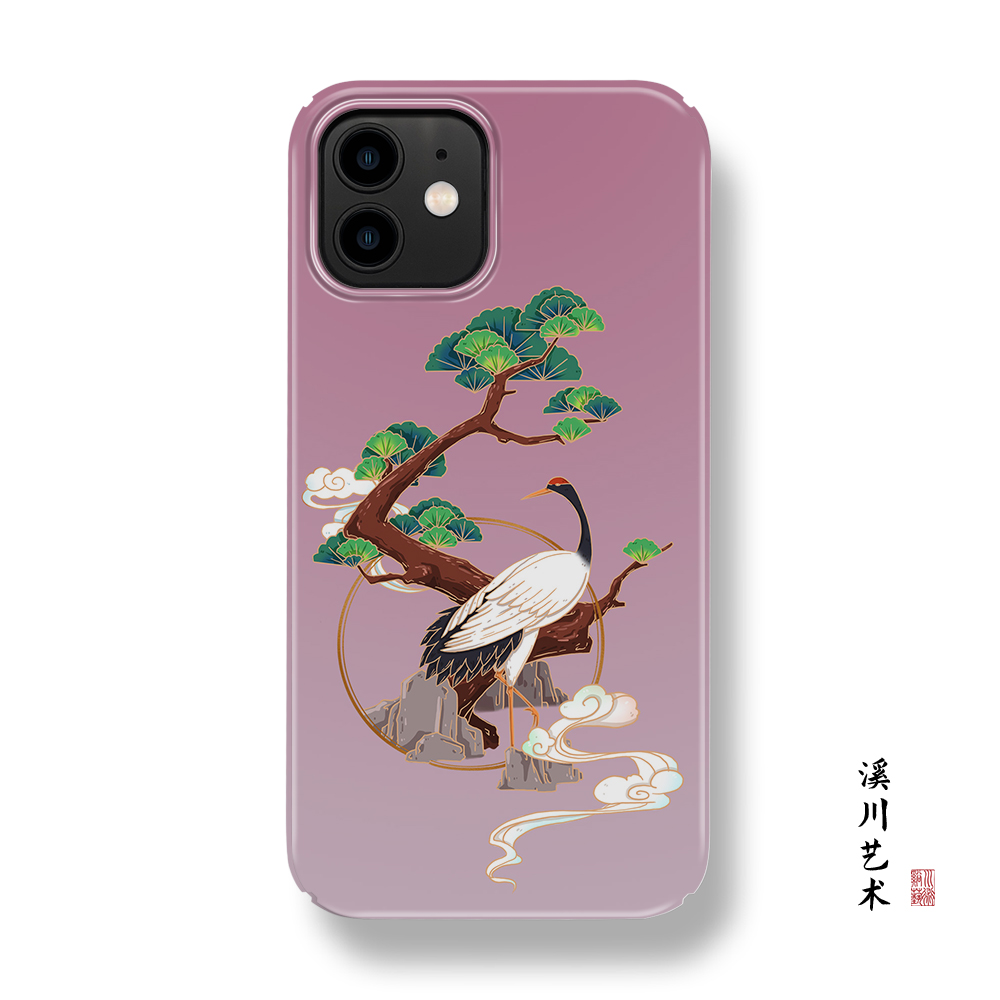 新中式仙鹤松树国潮适用苹果14promax手机壳13小米12菲林硬华为mate30艺术P50小众opporeno8红米Note11中国风