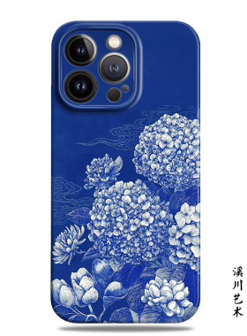 绣球花青花瓷蓝原创新中式菲林二合一手机壳适用苹果17promax16小米15华为nova14mate80荣耀500oppo一加vivo