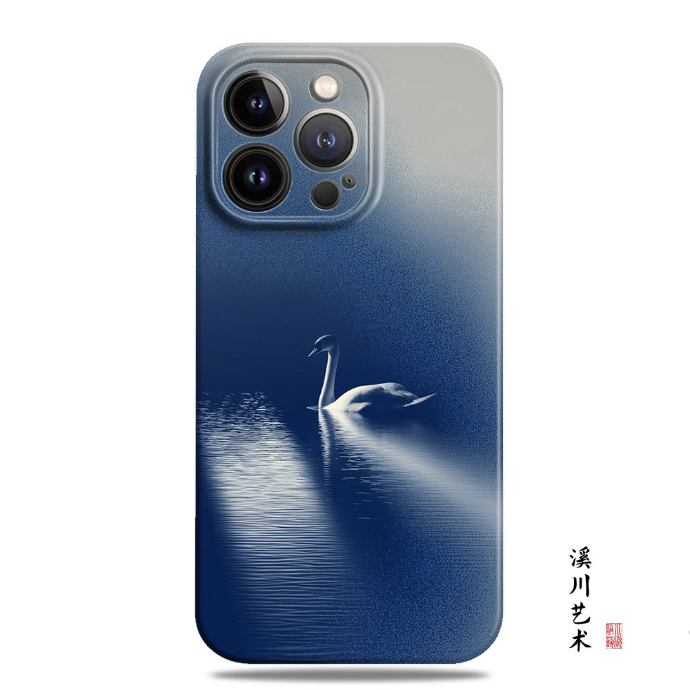 蓝调天鹅湖小众高级感适用苹果17promax手机壳16小米15菲林华为nova14艺术mate70P80荣耀500小众oppo一加vivo