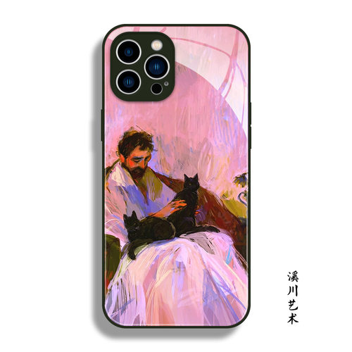 撸猫男人ins风印象派艺术手机壳