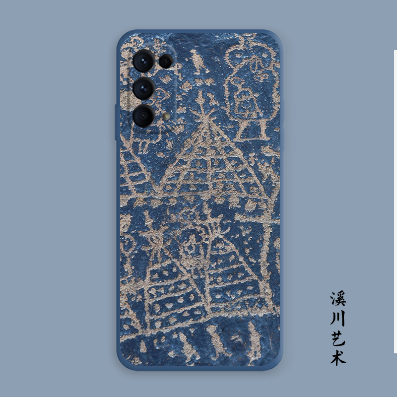 蓝色山岩画小众设计师手机壳适用vivoS15软x60全包opporeno8pro76