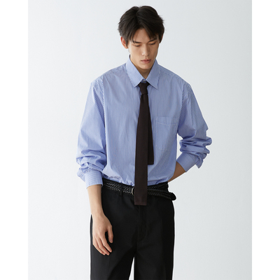 日本制窄幅播州织面料条纹衬衫 丝蛋白处理棉宽松kurokawa黑川