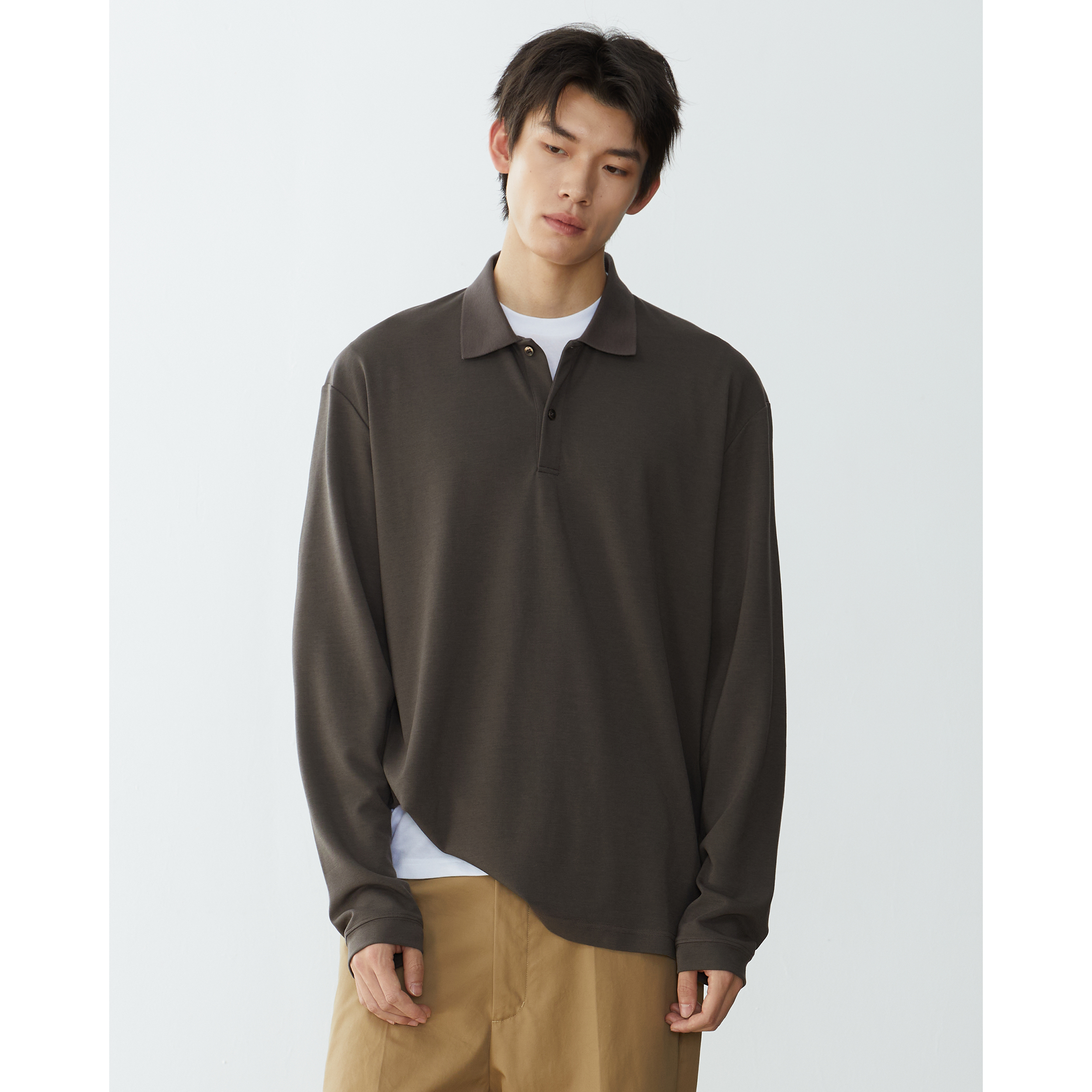 抗皱垂感天丝羊毛可机洗针织长袖POLOT恤男 kurokawa黑川