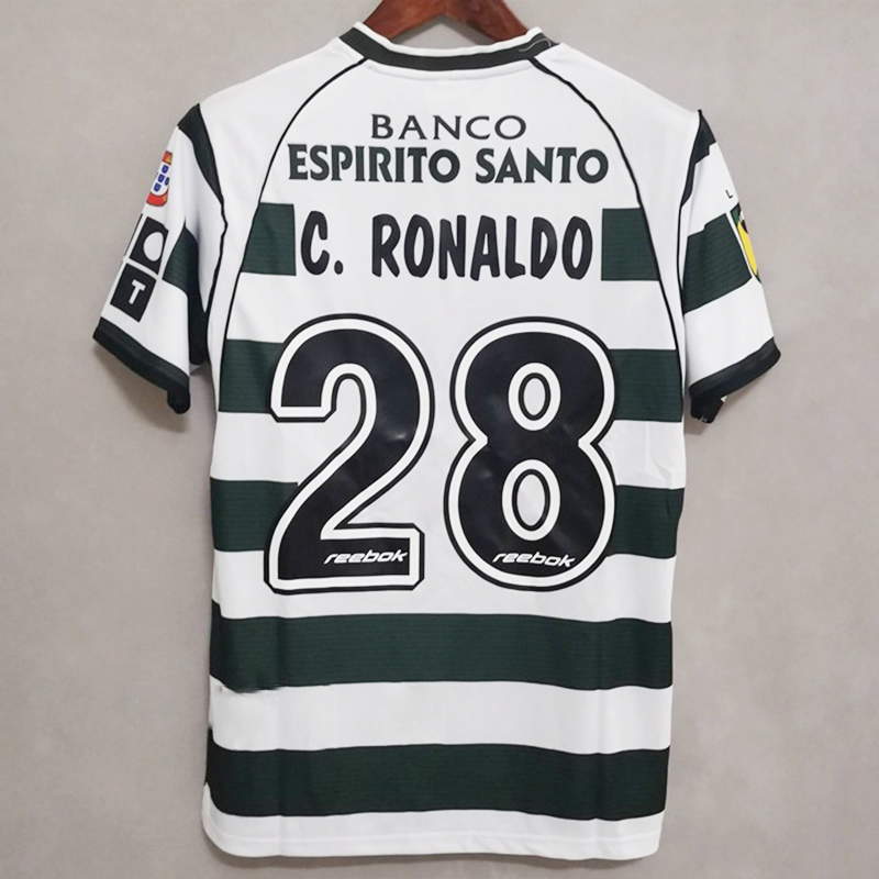 thumbnail for 01-03 Portuguese Premier League Sporting Lisbon long-sleeved vintage jersey, No. 28 Cristiano Ronaldo, Portuguese Sporting Classic Football Team Kit