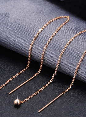 银镀18K玫瑰金耳线女长款耳线彩金耳钉光珠耳环简约时尚