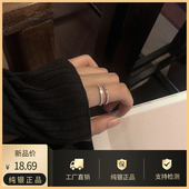 通体s925纯银双层戒指单边微镶锆石时尚 小众设计网红食指戒女 个性