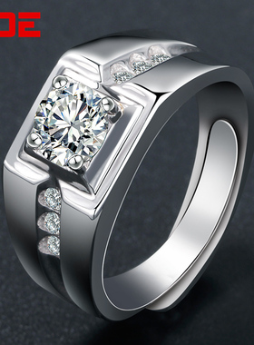 莫桑石纯银饰品男士戒指