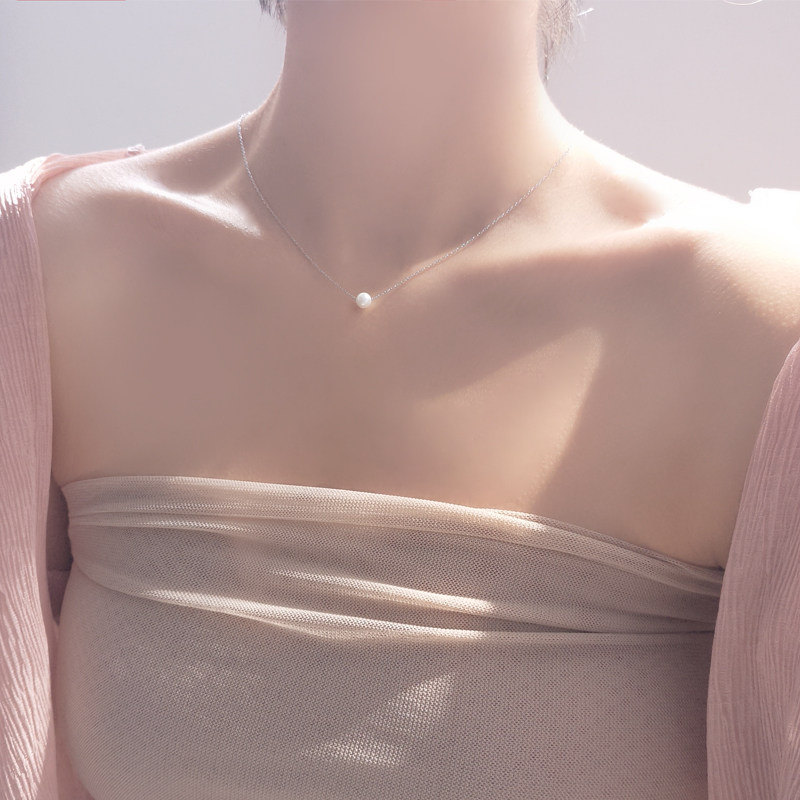 小麋人可爱米粒豆子母贝珍珠吊坠S925纯银项链锁骨链精致细款女款