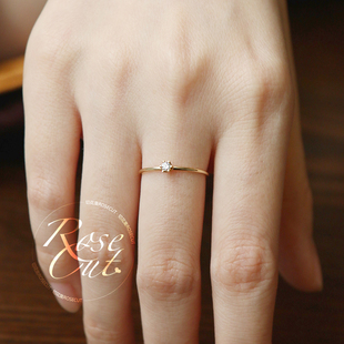 纯银14K18K包金镶嵌10分莫桑石单钻戒指女日韩极细尾戒镀白金指环