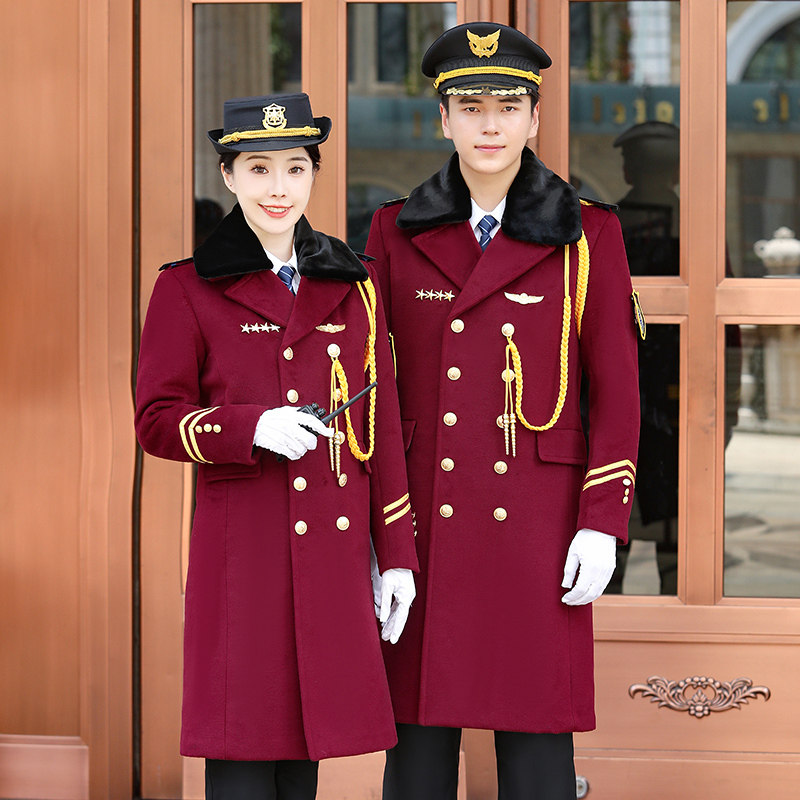 物业售楼部保安工作服酒店形象岗迎宾制服冬季加厚保安服毛呢大衣