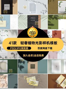 影子植物光影样机PNG奢PSD图片背景阴影树叶免元素扣41款花卉轻