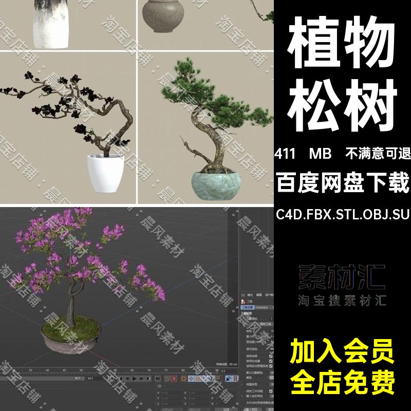 盆景盆栽C4D.FBX.STL.OBJ.SU松树植物三维3D模型中式Blender庭院