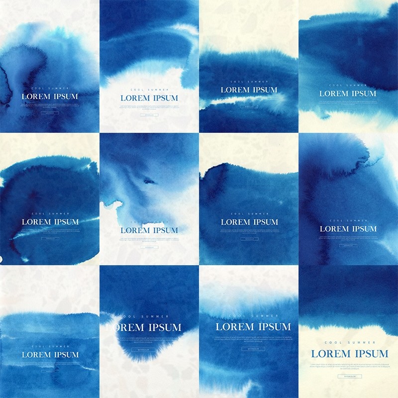 GC-04广告设计素材水墨水彩晕染墨迹背景古典海报PSD蓝色图模板