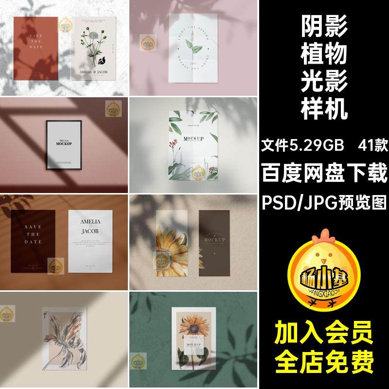 41款花卉植物光影样机扣树叶轻元素奢PSD影子阴影PNG图片免背景