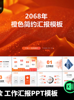 1款橙色简约年终工作总结工作汇报工作计划报告PPT模板设计素材