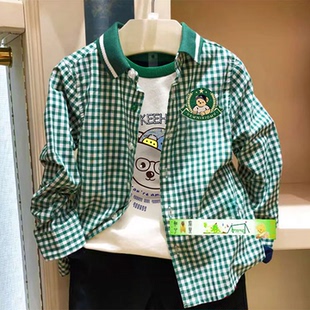 清仓春秋夏男童围尼熊纯棉格子长袖衬衫小熊童装POLO衫验货品质