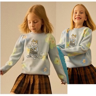 春秋冬款围围尼熊女童圆领提花针织毛衣线衫儿童宝宝外套验货品质