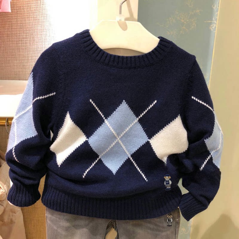 清仓特价ING外贸韩版围尼小熊秋冬款男童圆领毛衣域毛衫针织衫