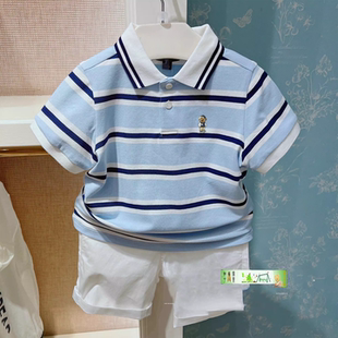 清仓特惠夏新款儿童宝宝男童休闲条纹短袖POLOT恤衫验货品质