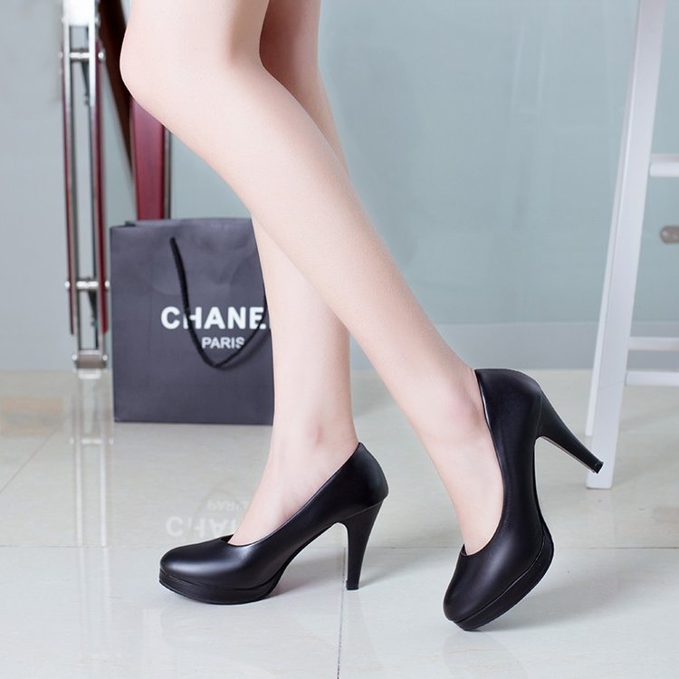 防水台高跟鞋女大码圆头学生礼仪正装细跟中跟5-7cm工作职场单皮