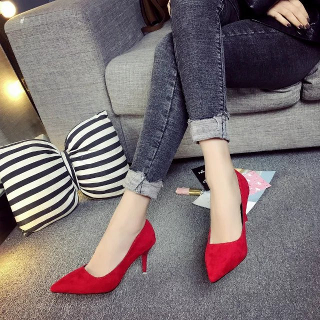 interview High-heeled shoes black Occupation Red wedding shoes Tip Shallow mouth Suede Stiletto 3-5 centimeter Work shoesin the Women's Shoes, Low shoes  category - from Buy2taobao.com to provide professional Taobao agent buy service