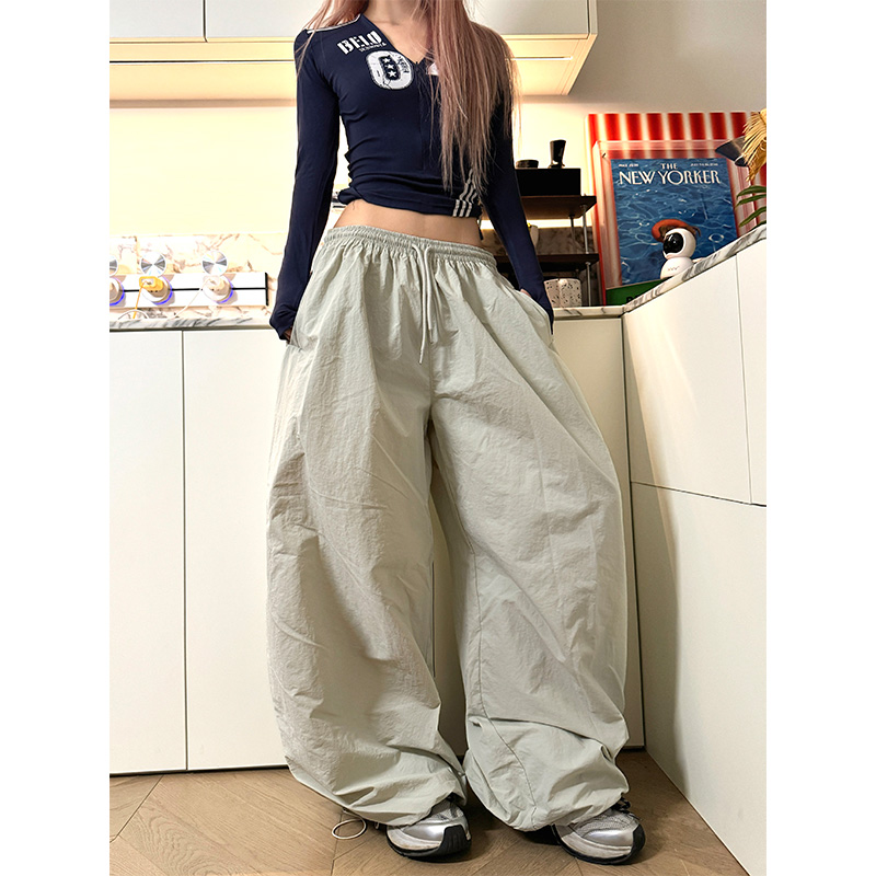 NECOYEP 美式复古侧边三条杠抽绳阔腿裤男女宽松百搭运动拖地长裤