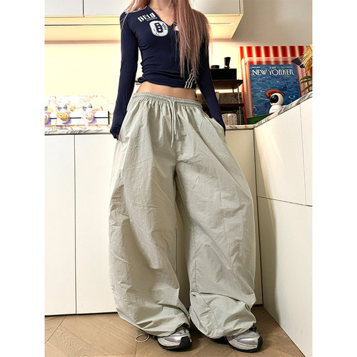 NECOYEP 美式复古侧边三条杠抽绳阔腿裤男女宽松百搭运动拖地长裤