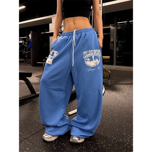 NECOYEP 美式数字印花阔腿卫裤男女宽松休闲百搭潮流拖地长裤