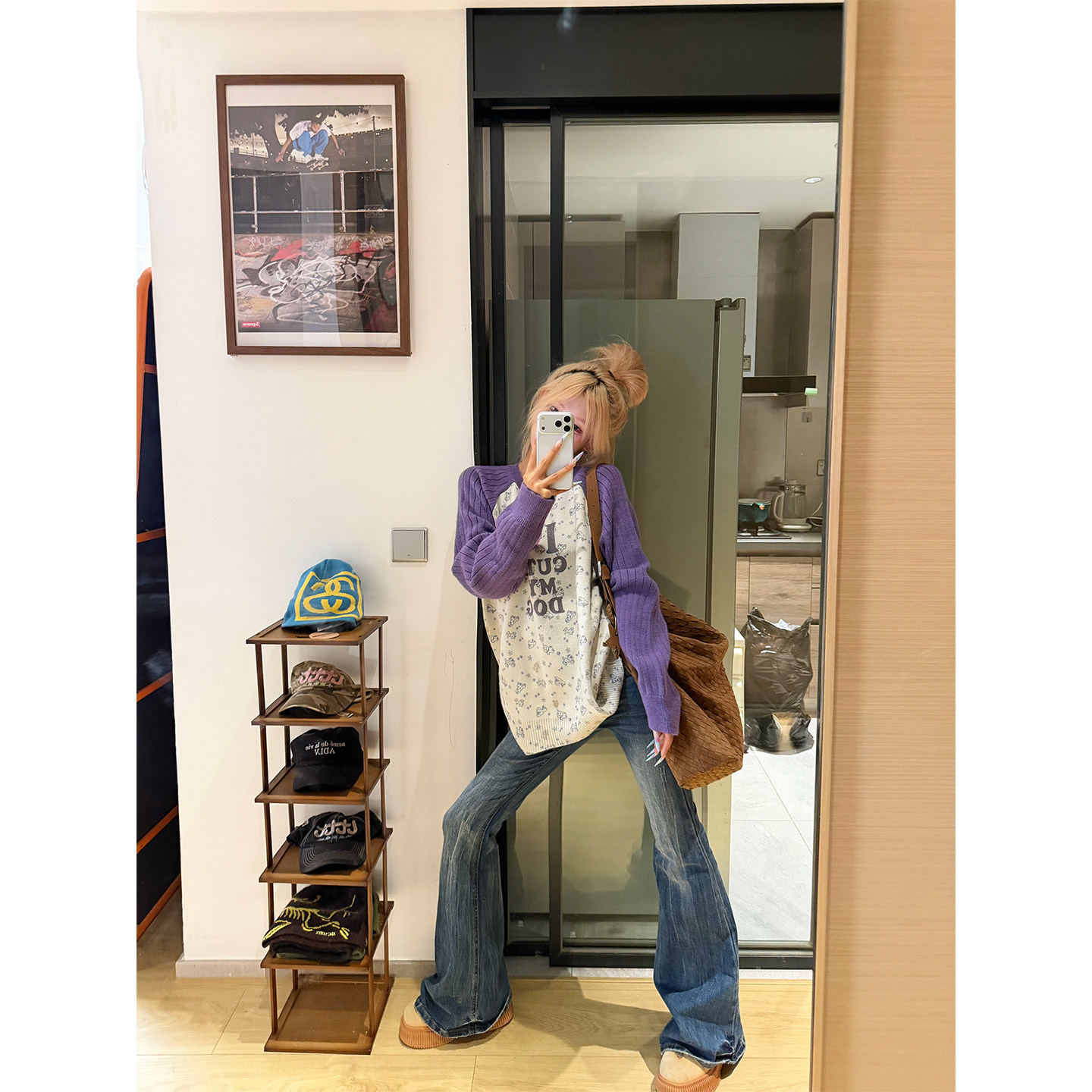 NECOYEP 美式复古水洗微喇牛仔裤女辣妹直筒修身显瘦百搭长裤