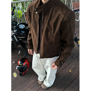 NECOYEP 美式复古反绒麂皮立领夹克男女宽松cleanfit哈灵顿外套