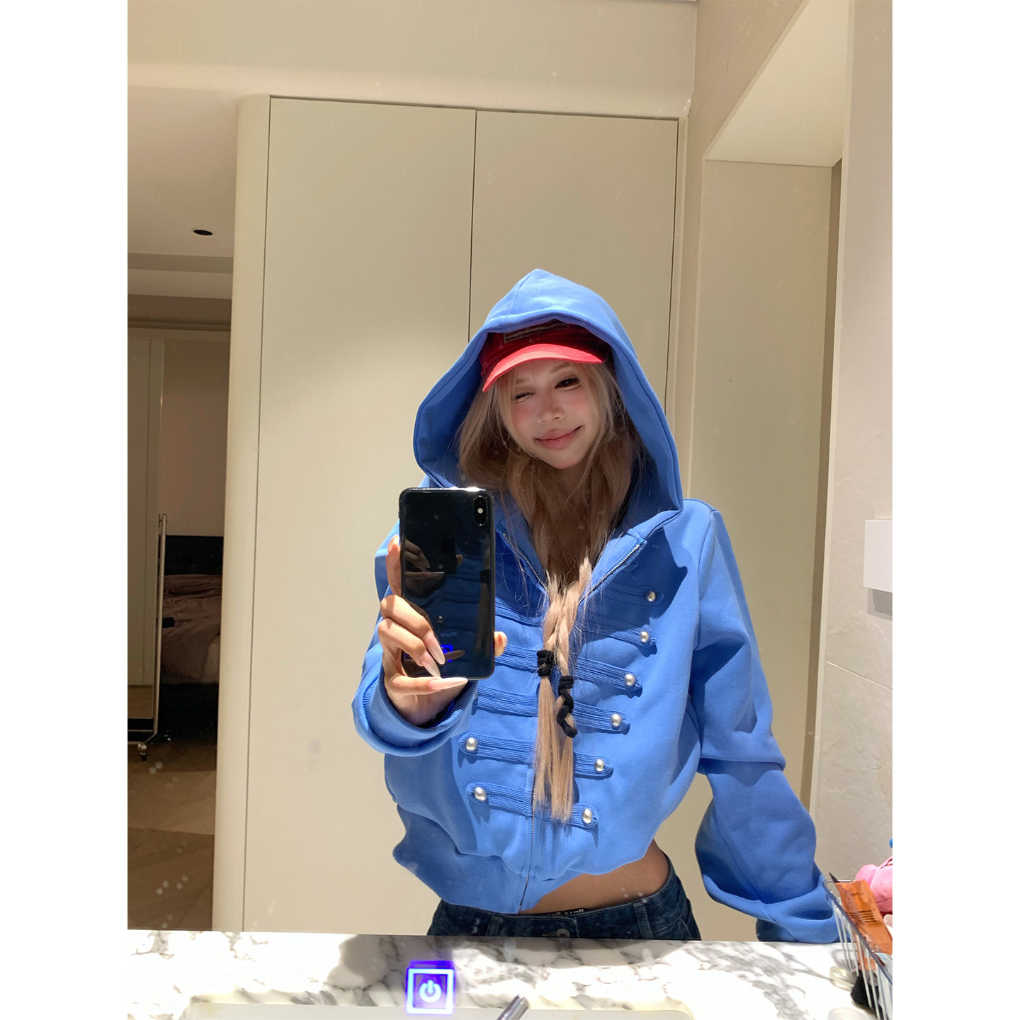 NECOYEP 美式复古拿破仑设计感连帽开衫卫衣男女春秋宽松百搭外套