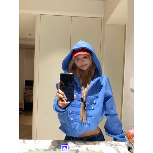NECOYEP 美式复古拿破仑设计感连帽开衫卫衣男女春秋宽松百搭外套