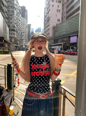 NECOYEP美式复古字母星星印花短袖T恤女夏季修身显瘦百搭正肩上衣