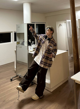 NECOYEP2025美式复古设计感工装裤宽松休闲拖地男女直筒ins休闲裤