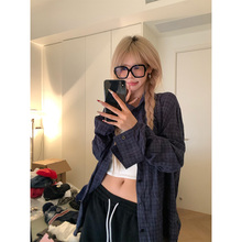 NECOYEP 美式复古气质条纹长袖衬衫男女夏季宽松休闲防晒衬衣外套