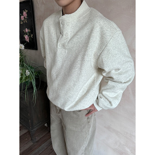 NECOYEP美式 上衣 高街Cleanfit亨利领双排扣卫衣百搭休闲boxy短款