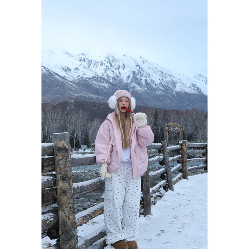 NECOYEP 2025冬季美式狗狗满印休闲棉裤防寒保暖裤男女宽松长裤