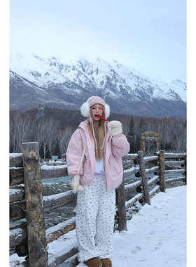 NECOYEP 2025冬季美式狗狗满印休闲棉裤防寒保暖裤男女宽松长裤