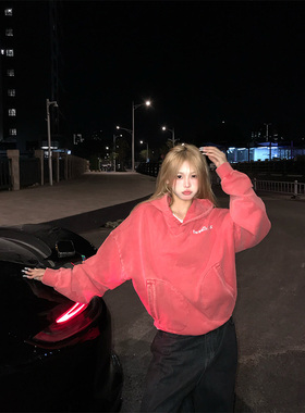 NECOYEP 2025美式洗水宽松连帽套头卫衣男女秋冬高街潮牌帽衫外套