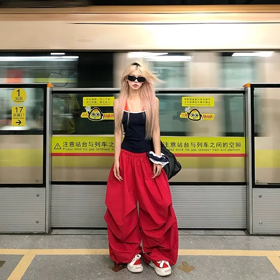 NECOYEP 美式复古纯色阔腿垂感休闲裤男女宽松休闲慵懒拖地长裤
