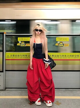 NECOYEP 美式复古纯色阔腿垂感休闲裤男女宽松休闲慵懒拖地长裤