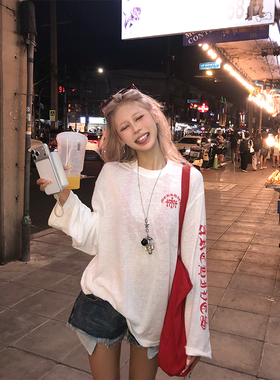 NECOYEP美式哥特字母印花薄款长袖T恤女辣妹休闲显瘦防晒罩衫上衣