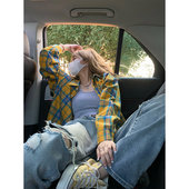 男女薄款 长袖 防晒外套上衣 复古格纹黄色衬衫 NECOYEP2025春秋美式