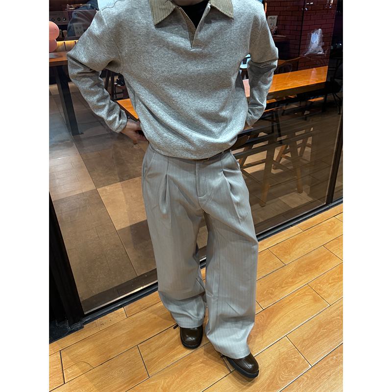 NECOYEP 美式复古拼接polo领长袖卫衣男女秋季宽松休闲百搭打底衫