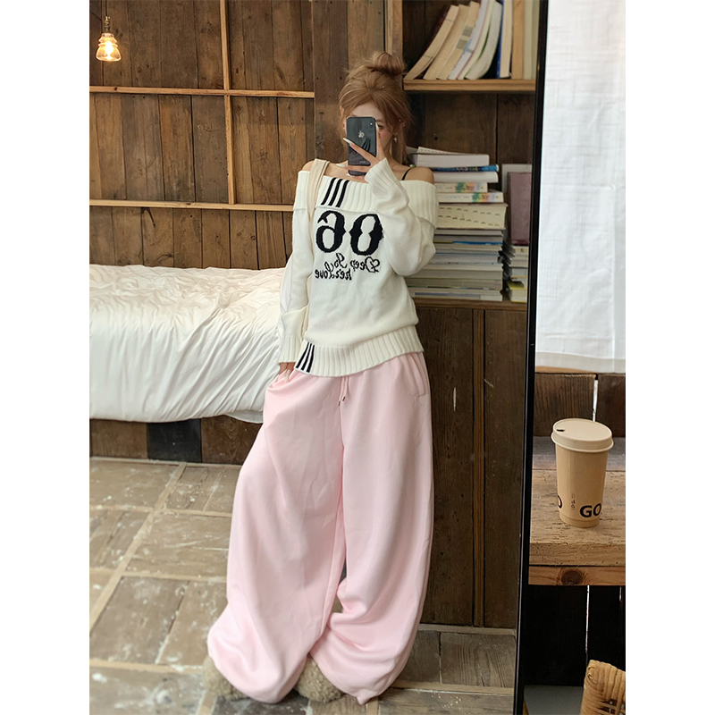 NECOYEP 美式简约基础款阔腿抽绳卫裤男女宽松休闲百搭拖地长裤