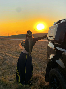 NECOYEP 2025美式复古三条杠阔腿休闲裤男女宽松百搭ins长裤子