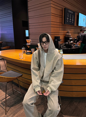 NECOYEP 美式拼色条纹连帽开衫卫衣男女春秋设计感宽松百搭帽衫